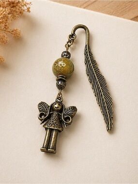 Antique Bronze Angel Bookmark, Feather Charm, Boho Gift Reader